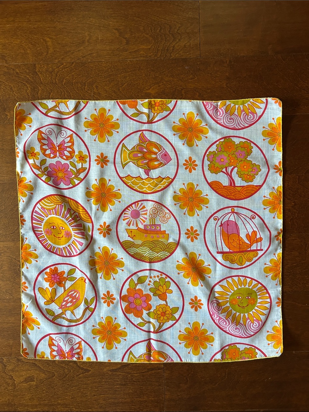 Vintage 60s Style Square Scarf with the Most Adorable Collection of Images